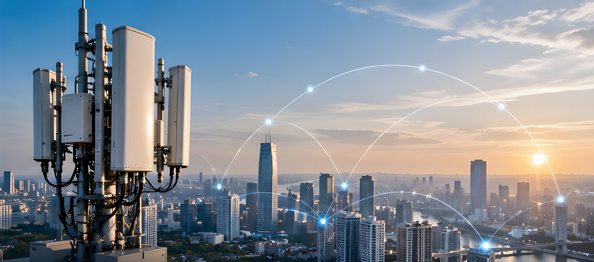 Mobile network antennas above a connected city